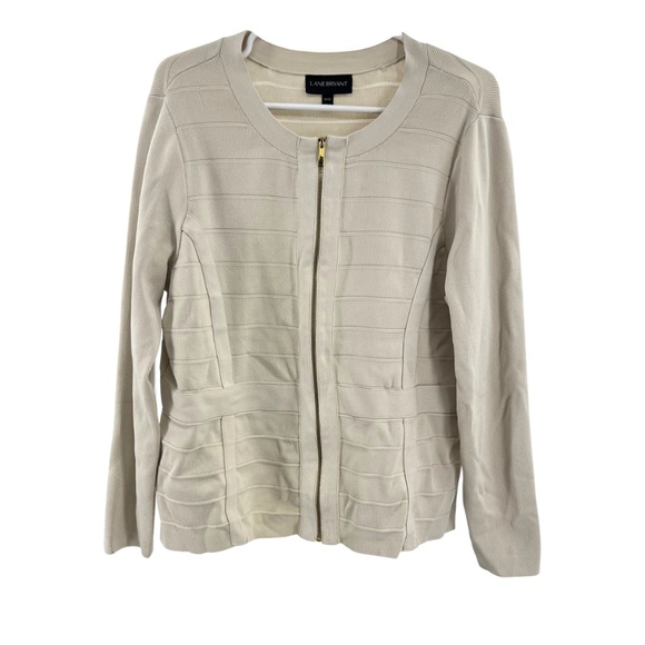 Lane Bryant zip up sweater textured cream 18/20 business casual professional - Picture 1 of 8